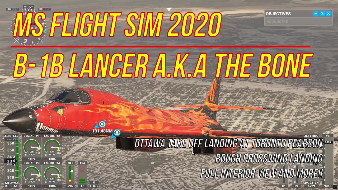 MSFS 2020 B 1b Lancer Ottawa To Toronto Crosswind Landing With Red Dragon Skin