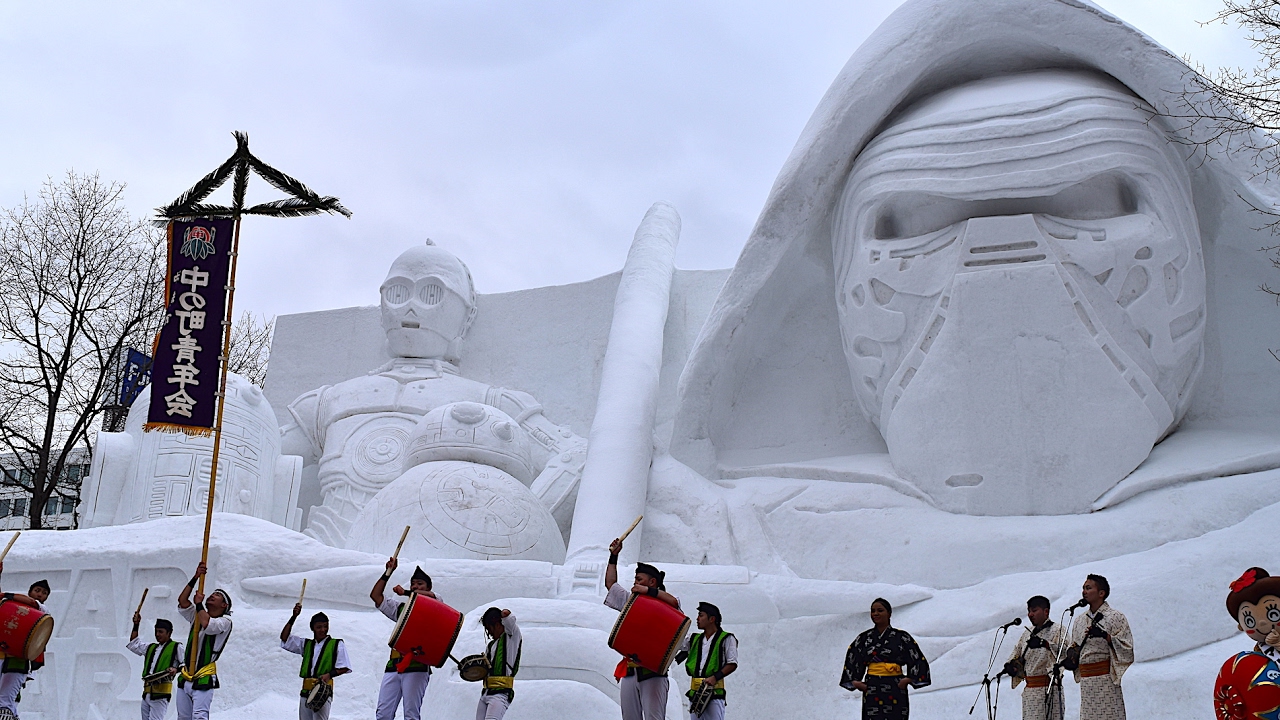Okinawan Music before a Star Wars Snow Sculpture - Sapporo Snow Festival