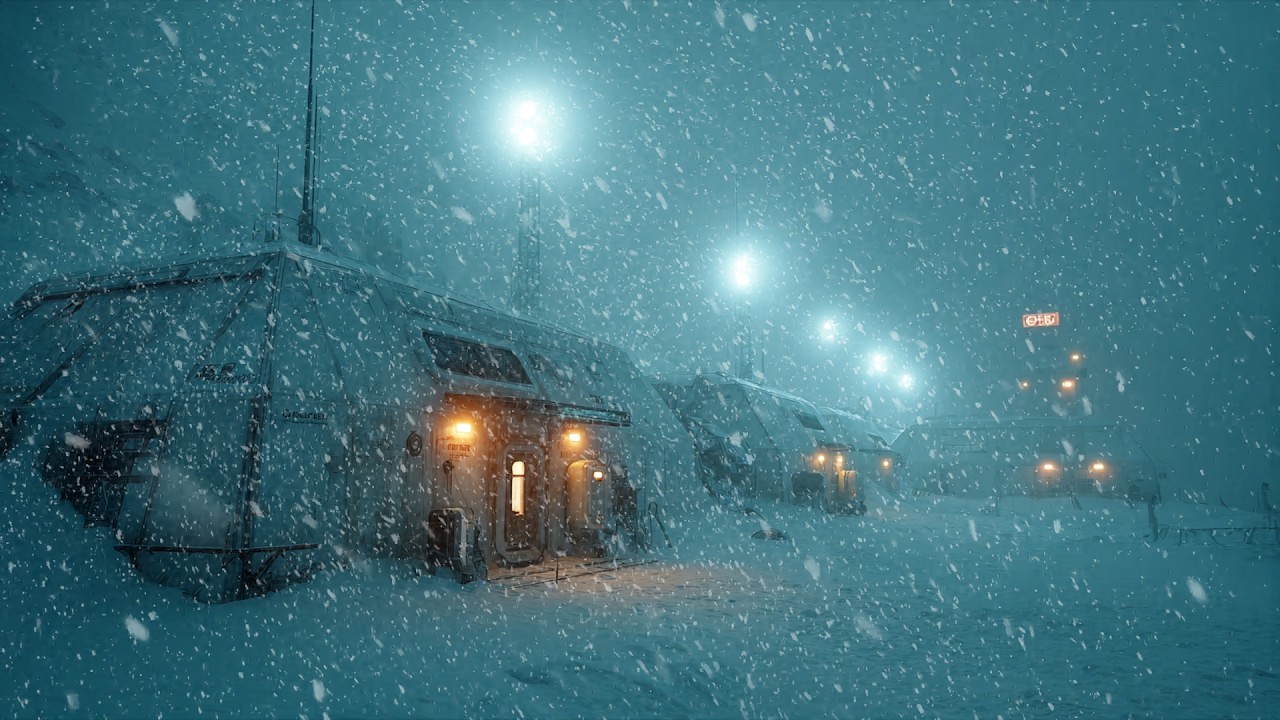 Midnight Snowstorm at a Futuristic Arctic Base | 3 Hours of Deep Sleep Blizzard White Noise