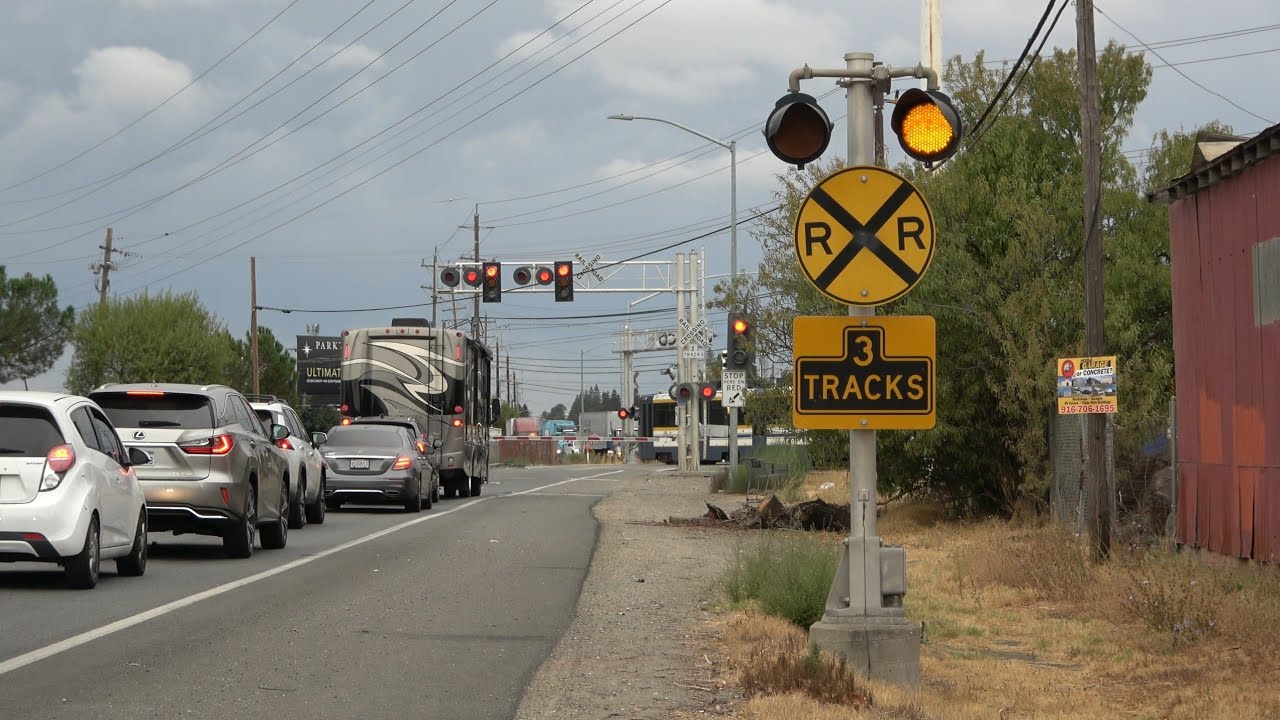 Yellow Flasher Advance Warning Signals At Jackson Road Railroad Crossing - Sacramento, CA