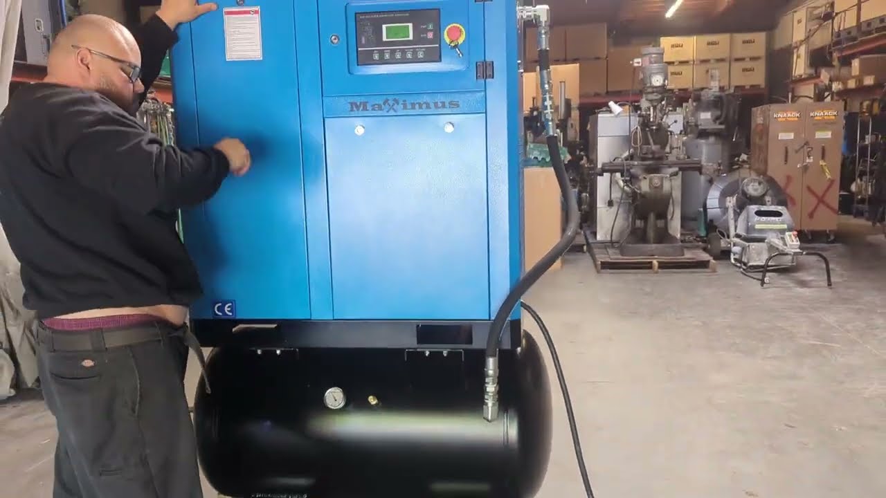 2025 Maximus 15 HP 63 CFM Rotary Screw Air Compressor 230V 3 Phase With 80G Tank