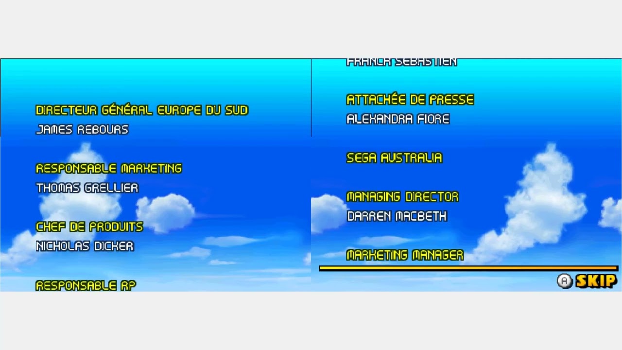 Sonic & Sega All Stars Racing Nintendo Ds - Credits