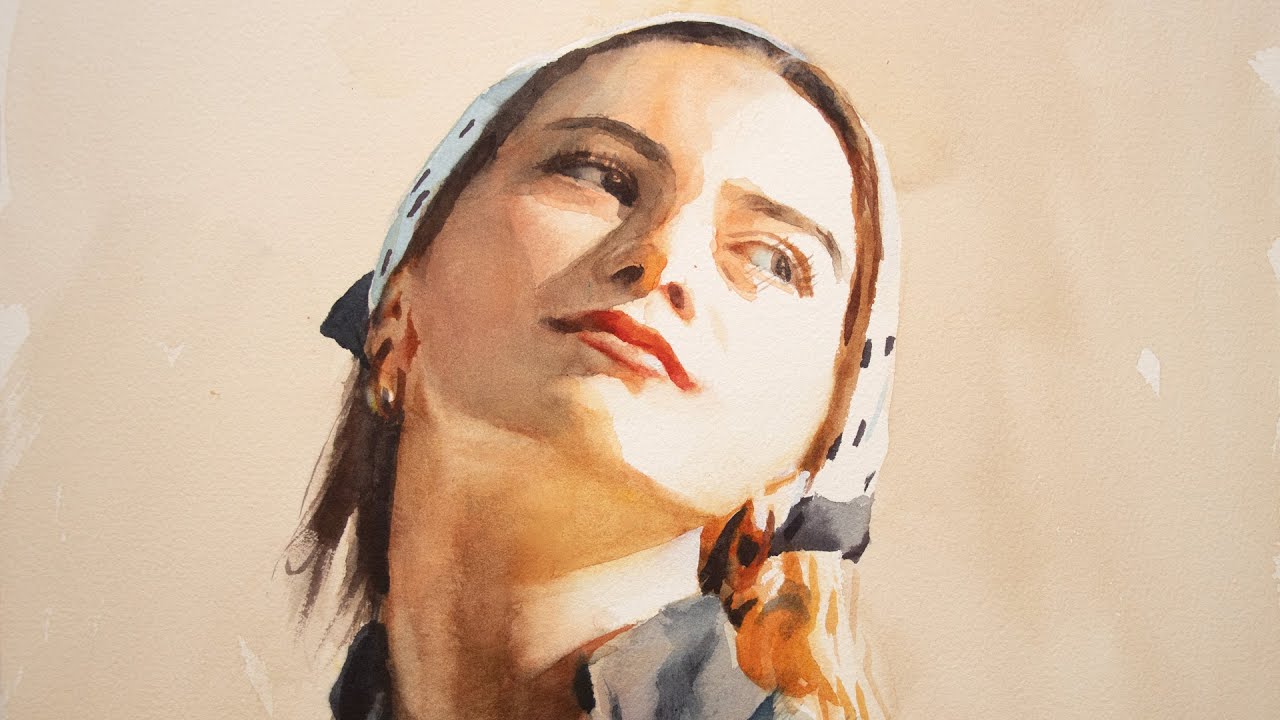 Watercolor portrait painting with only 3 colors