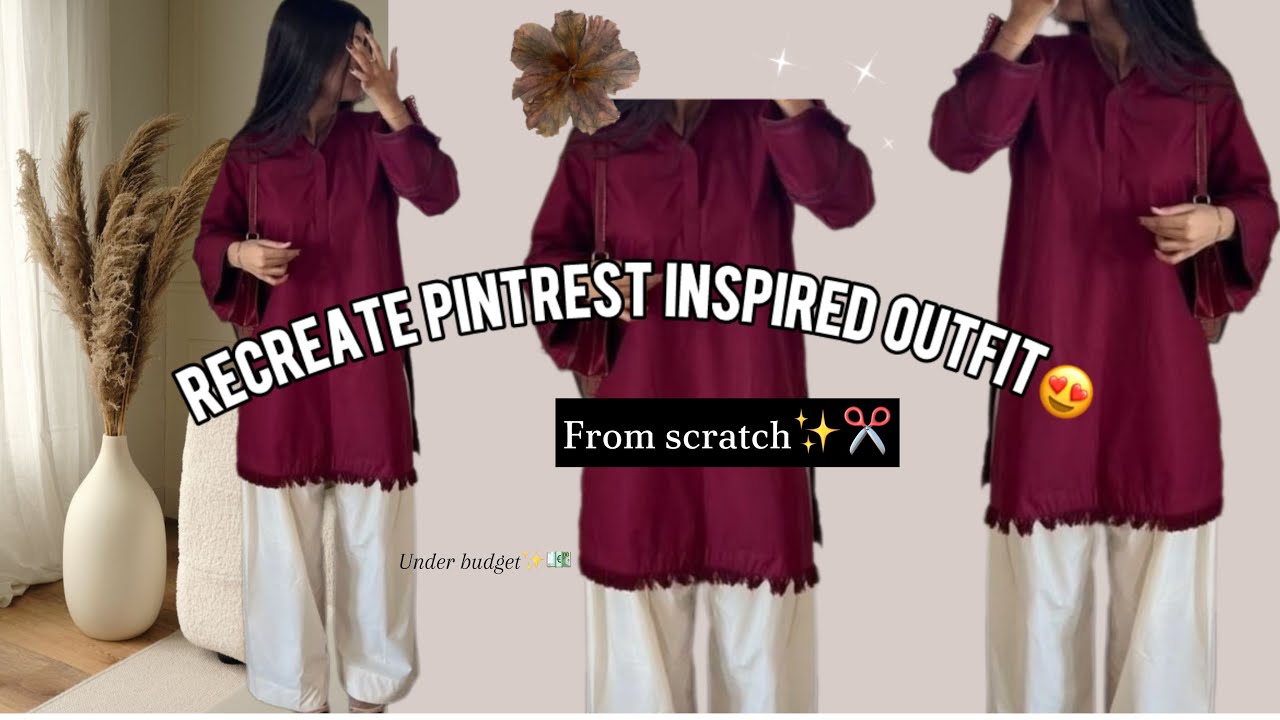Pinterest viral Outfit 😍| shawl style Maroon Kurti cutting & stitching| full tutorial part-1