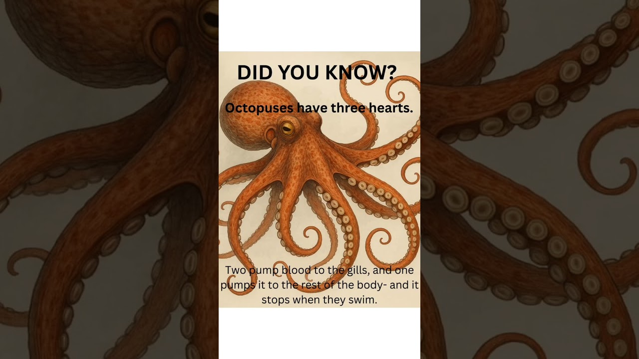 Did you know? Octopuses have three hearts. #fact #factopia #heart #octopus