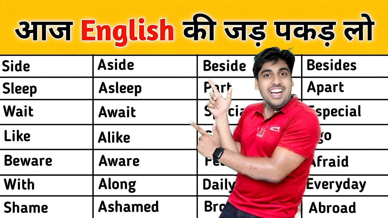 आज से ही इंग्लिश बोलना शुरू, Sleep Asleep, Wait Await, Side Aside, With Along, सबकी इंग्लिश सीखो