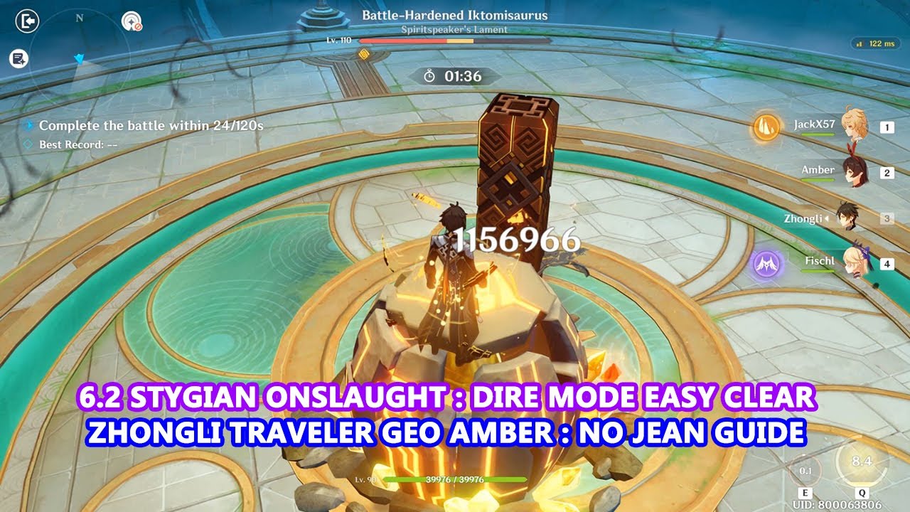 6.2 Stygian Onslaught : Zhongli Traveler Geo Amber : No Jean Guide | Dire Mode Easy Clear