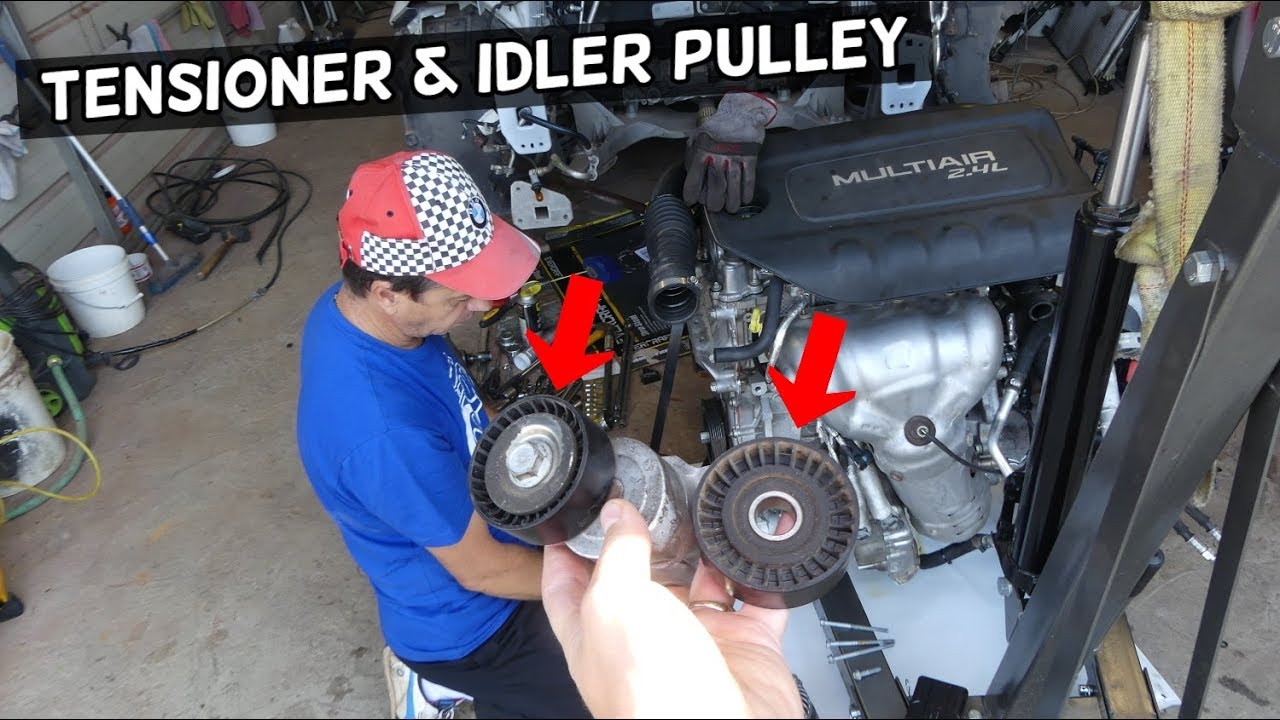 SERPENTINE BELT TENSIONER IDLER PULLEY REPLACEMENT REMOVAL JEEP CHEROKEE COMPASS RENEGADE 2.4