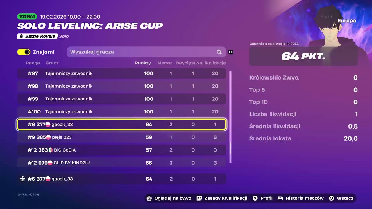 Live fortnite gramy turniej solo