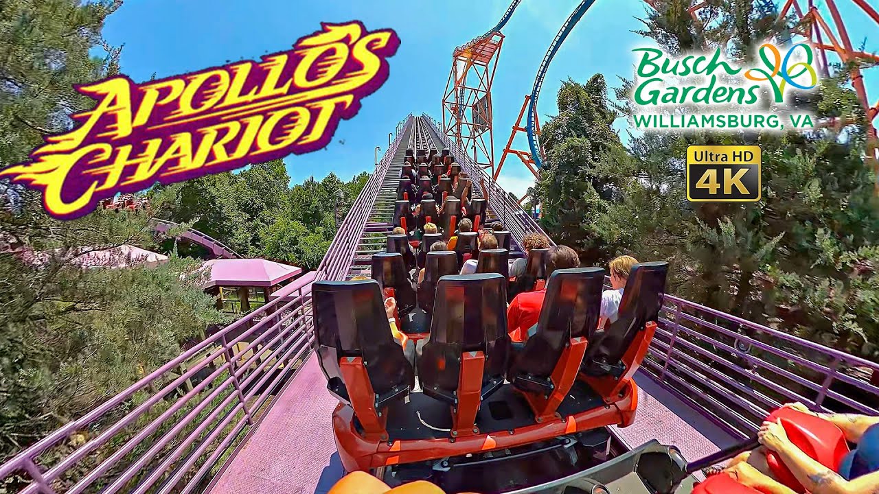 Apollo's Chariot Roller Coaster On Ride Back Seat 4K POV Busch gardens Williamsburg 2023 07 25