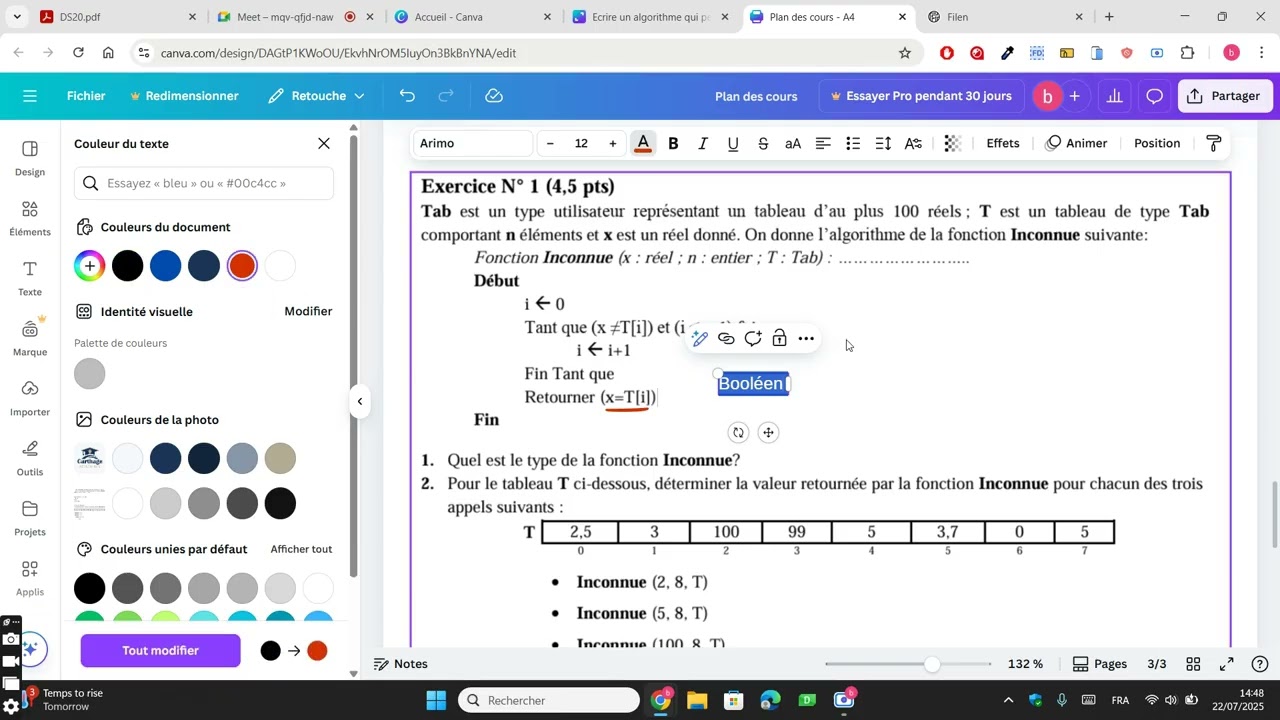 Séance 1  - Révision des prérequis 3ème Info