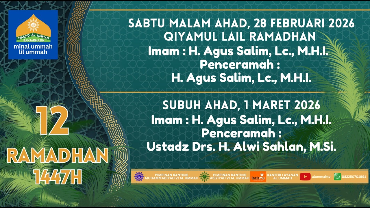 🔴LIVE | Kajian Subuh 12 Ramadhan 1447H | Ustadz Drs. H. Alwi Sahlan, M.Si. |