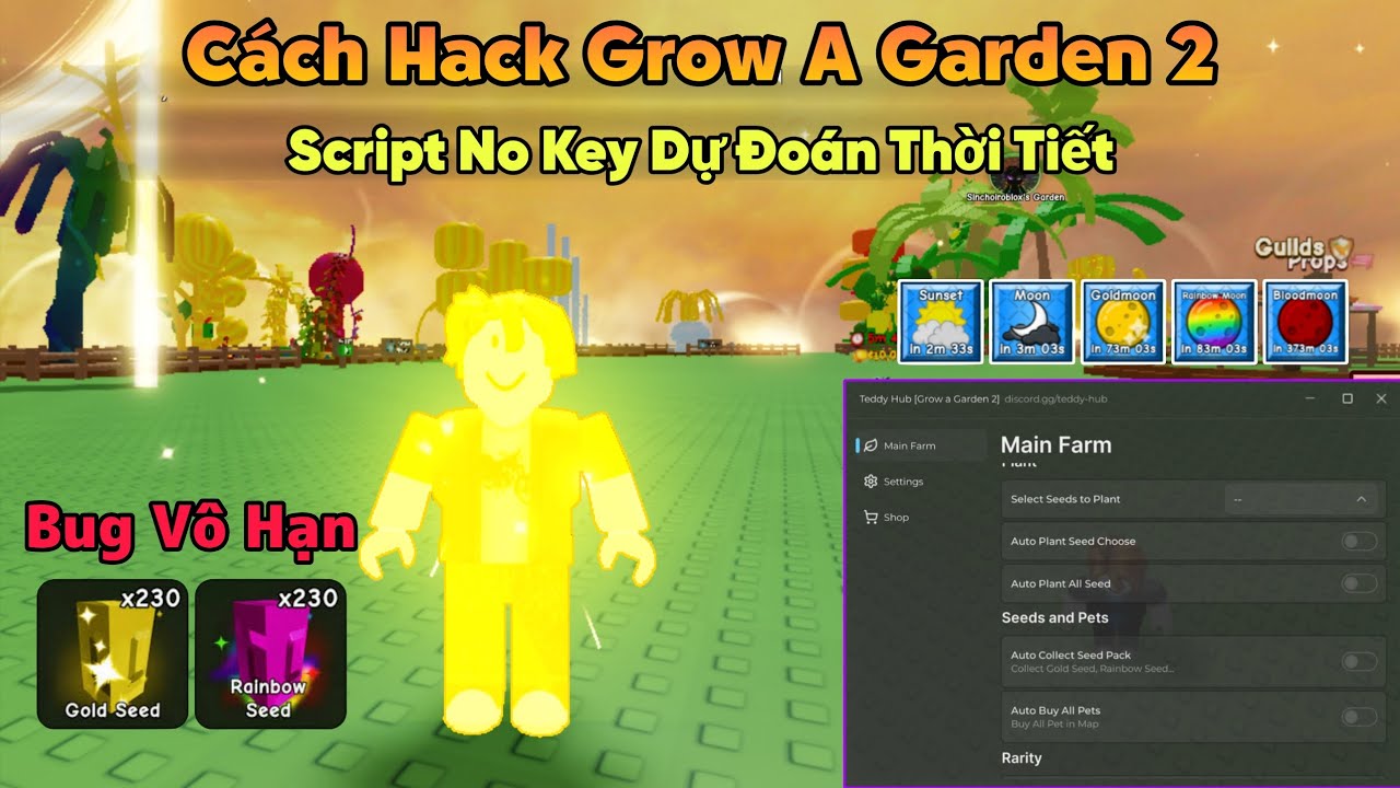 C&aacute;ch hack Grow A Garden 2 Nokey script dự đo&aacute;n thời tiết mới bug Rainbow,Gold Seed steal tr&aacute;i hiếm