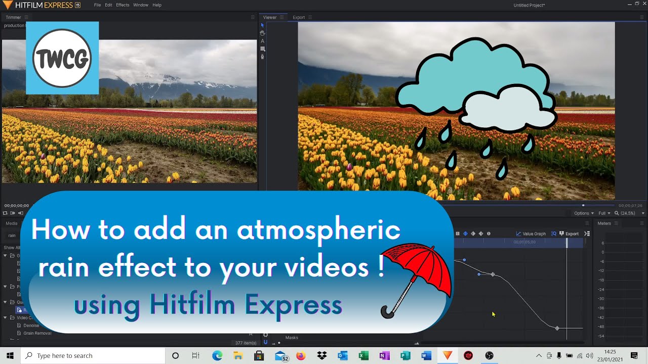 How to easily add an atmospheric rain effect to your video clips in Hitfilm Express.