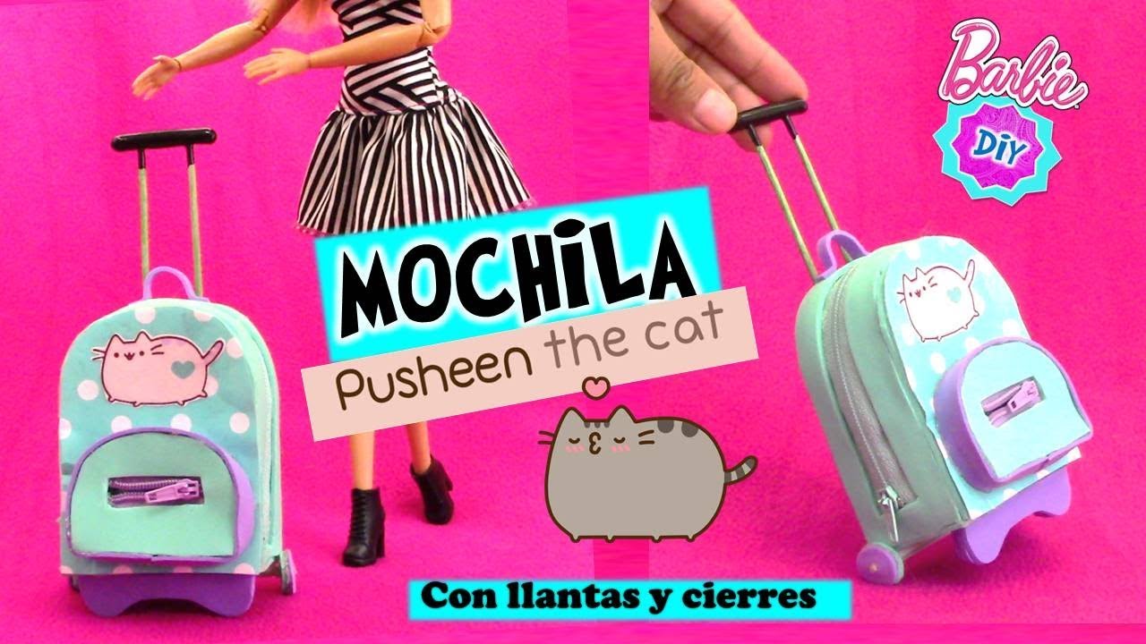 Como hacer MOCHILA de gato PUSHEN a Muñeca Barbie!! Con llantas y Cierres!