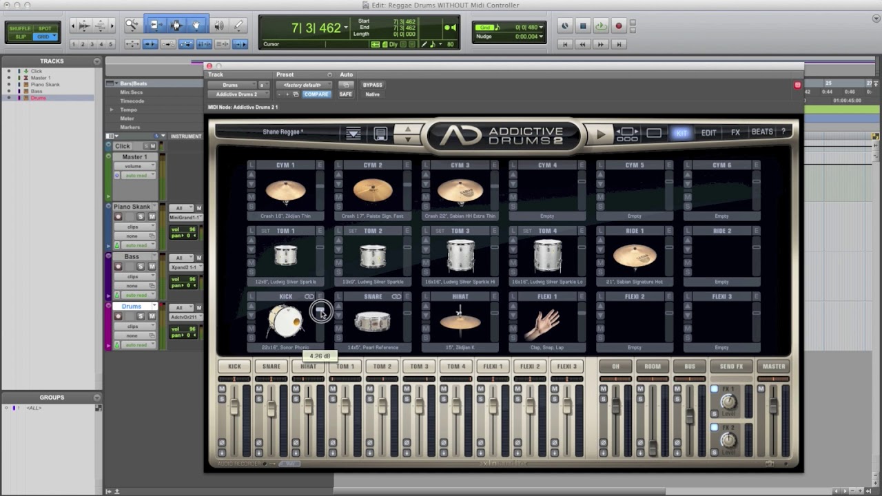 Reggae Drums WITHOUT Midi Controller  (Beginner)