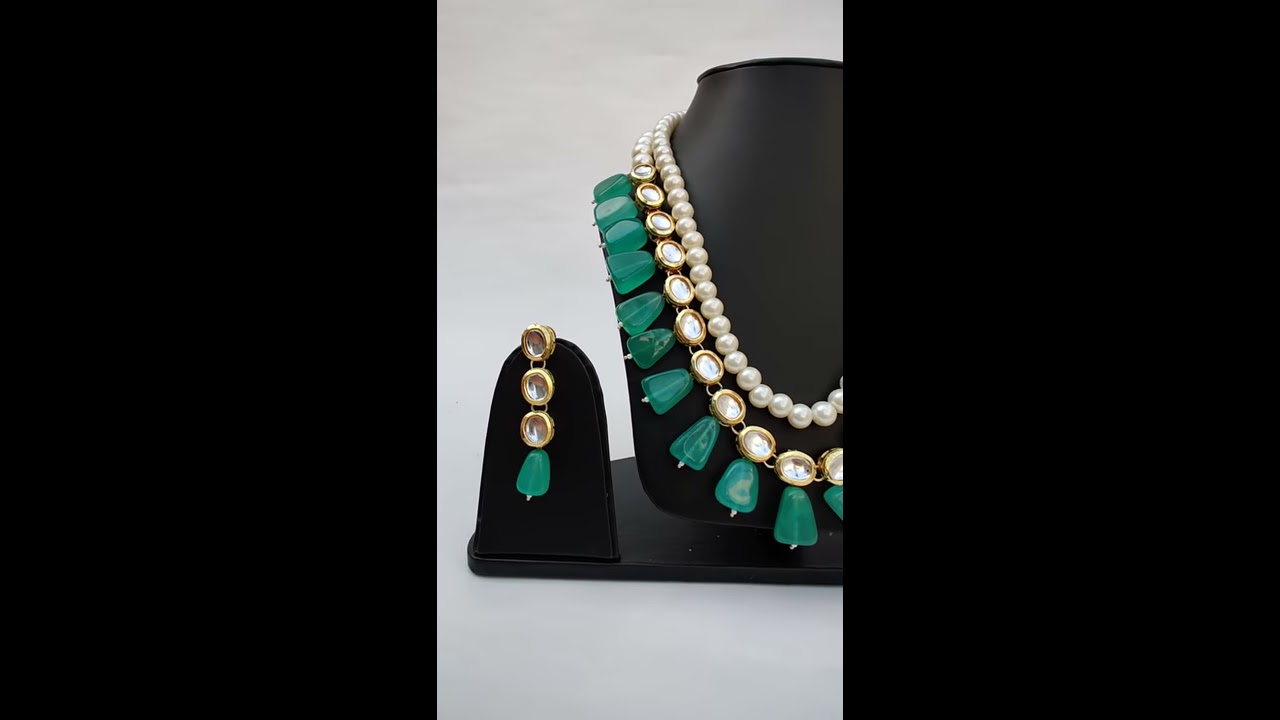 Green Pearl Kundan Necklace Set for Wedding