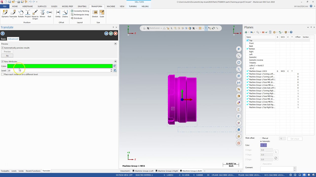 Mastercam 2019 Mill Turn merge and job settup