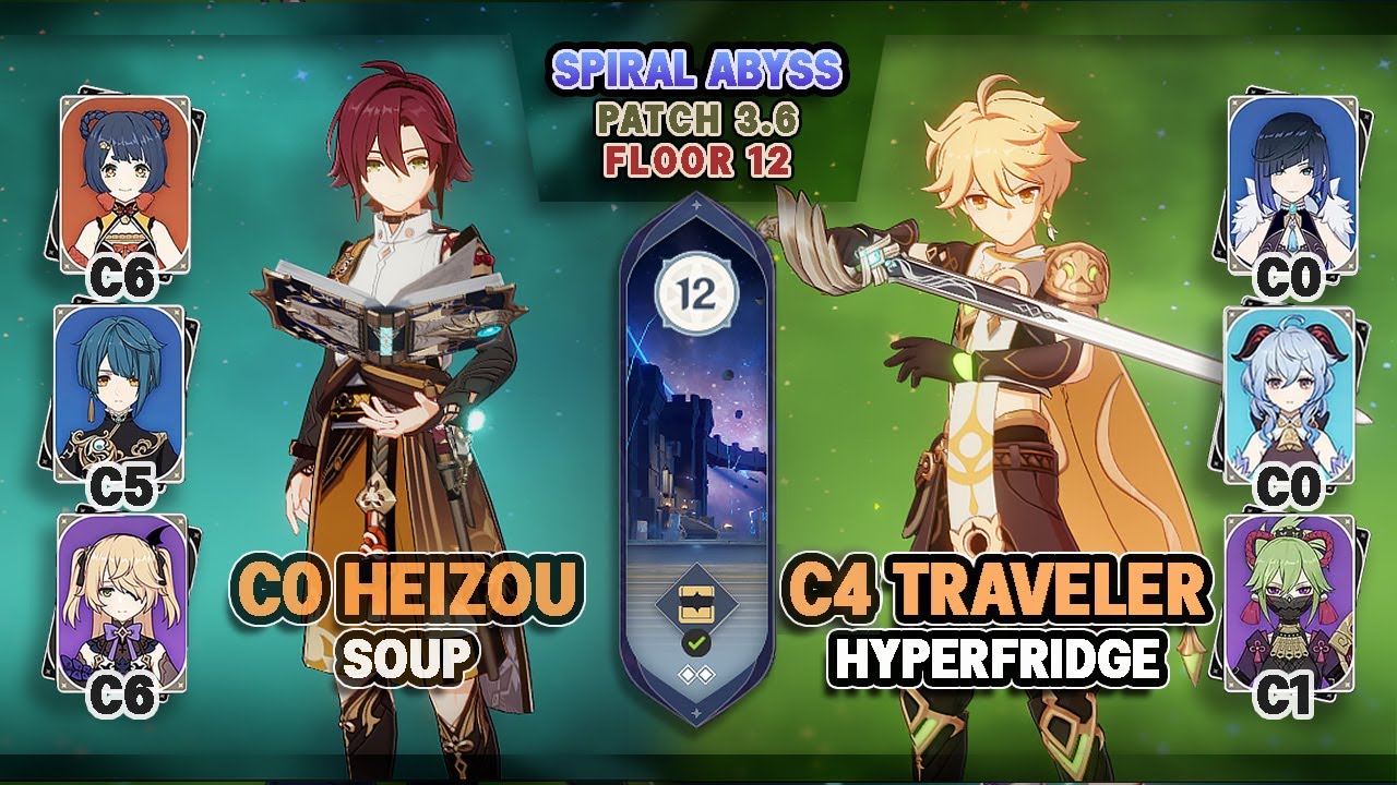 C0 Heizou Soup & C4 Dendro Traveler Hyperfridge | Spiral Abyss 3.6 Floor 12 - Genshin Impact