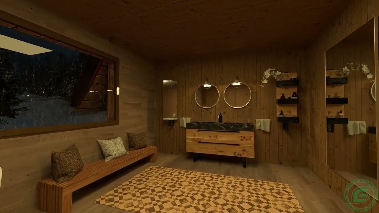 Progetto contemporaneo: baita di montagna in inverno.