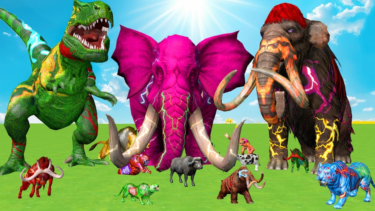 5 Giant Mammoth Elephant Cow Vs Giant Zombie Bull Vs 5 Giant Lion Tiger Cub Saved By Woolly Mammoth