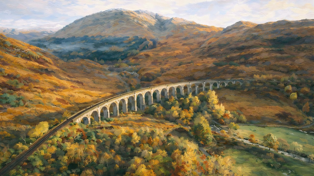 Glenfinnan Viaduct Style Highlands Landscape | Luxury 4K Frame TV Art (2 hours)