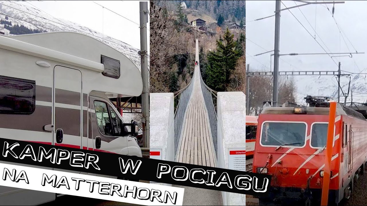 Kamperem przez Alpy zimą, droga na Matterhorn, kamper w pociągu, we free