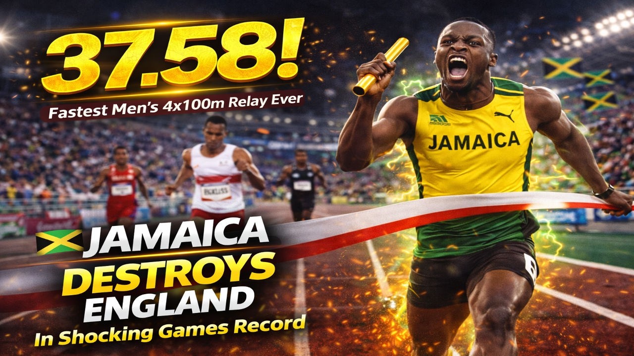 OMG!! Fastest Men’s 4x100m Relay Ever   Jamaica DESTROYS England In Shocking Games Record