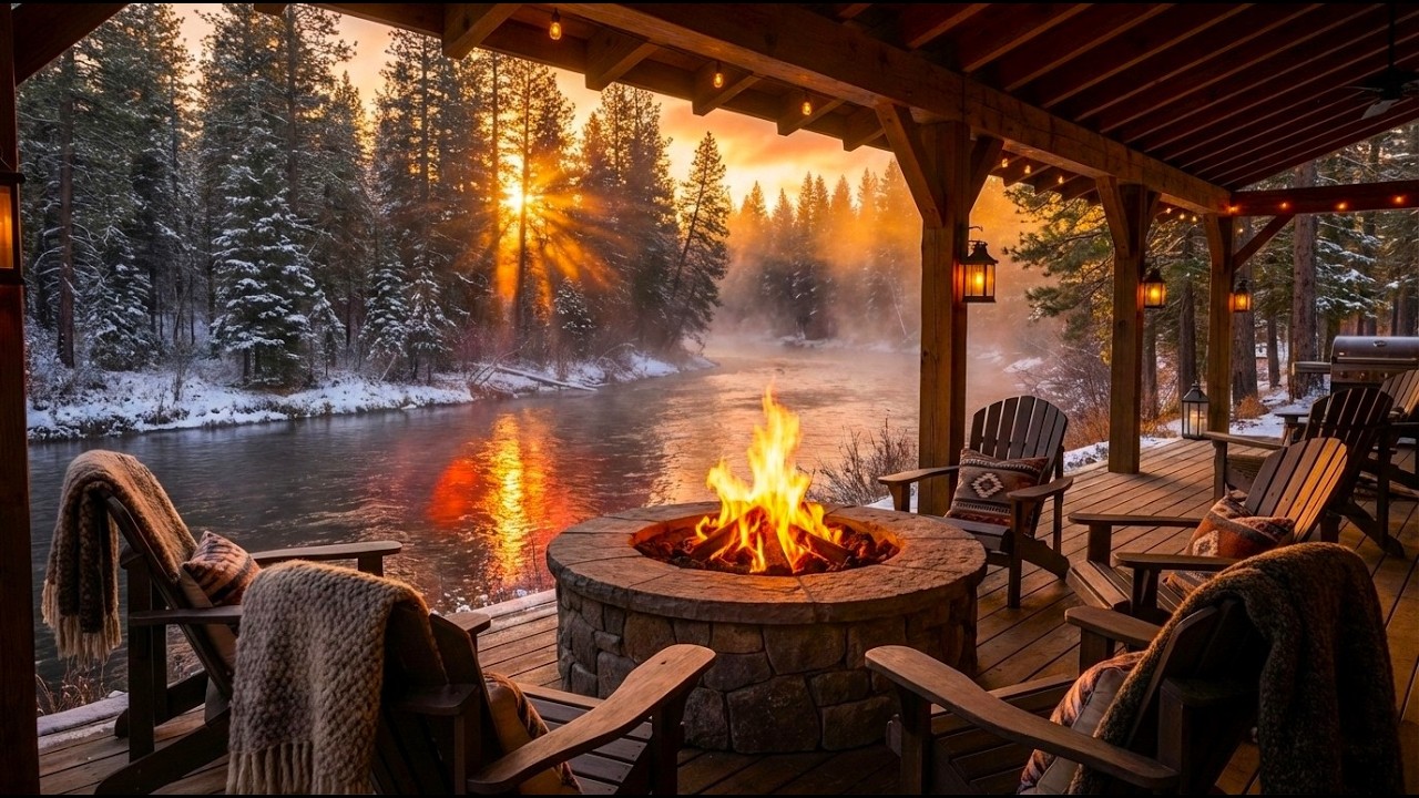 4K Cozy Veranda Sanctuary 🔥 Real Fire and River Sounds  | Peace and Sleep 💤
