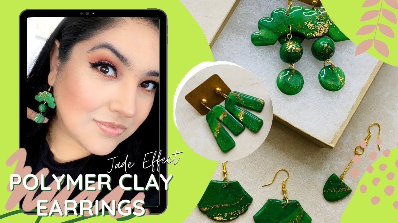 Polymer Clay Earrings Jade Effect - Aretes Jade en Arcilla Polimerica