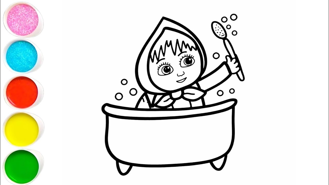 Cute Masha in bath 🛁 tub drawing painting coloring for kids and toddlers Art for beginners 