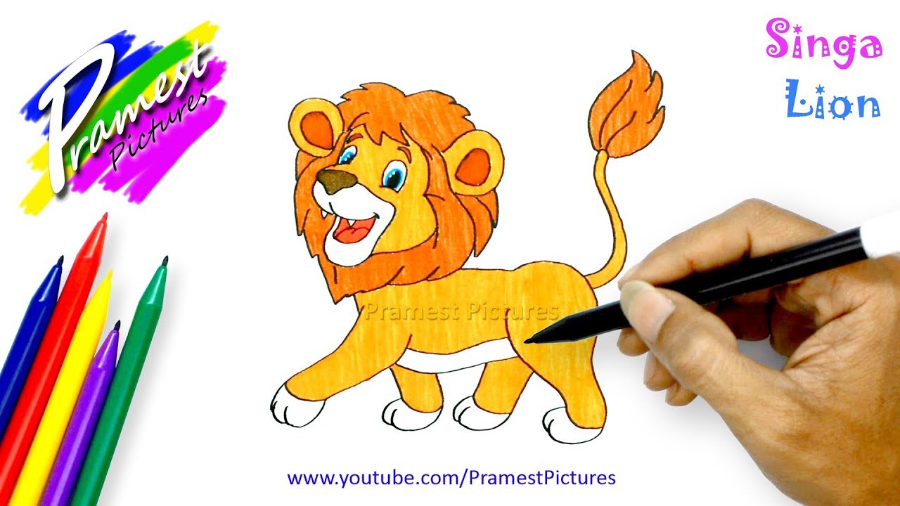 Singa | Cara Menggambar Dan Mewarnai Gambar Hewan Untuk Anak-anak