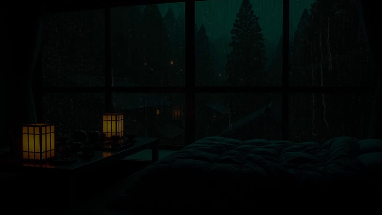 Rain Sounds in a Dark Bedroom (No Ads) Relaxing Ambience for Deep Sleep, Focus, Meditation