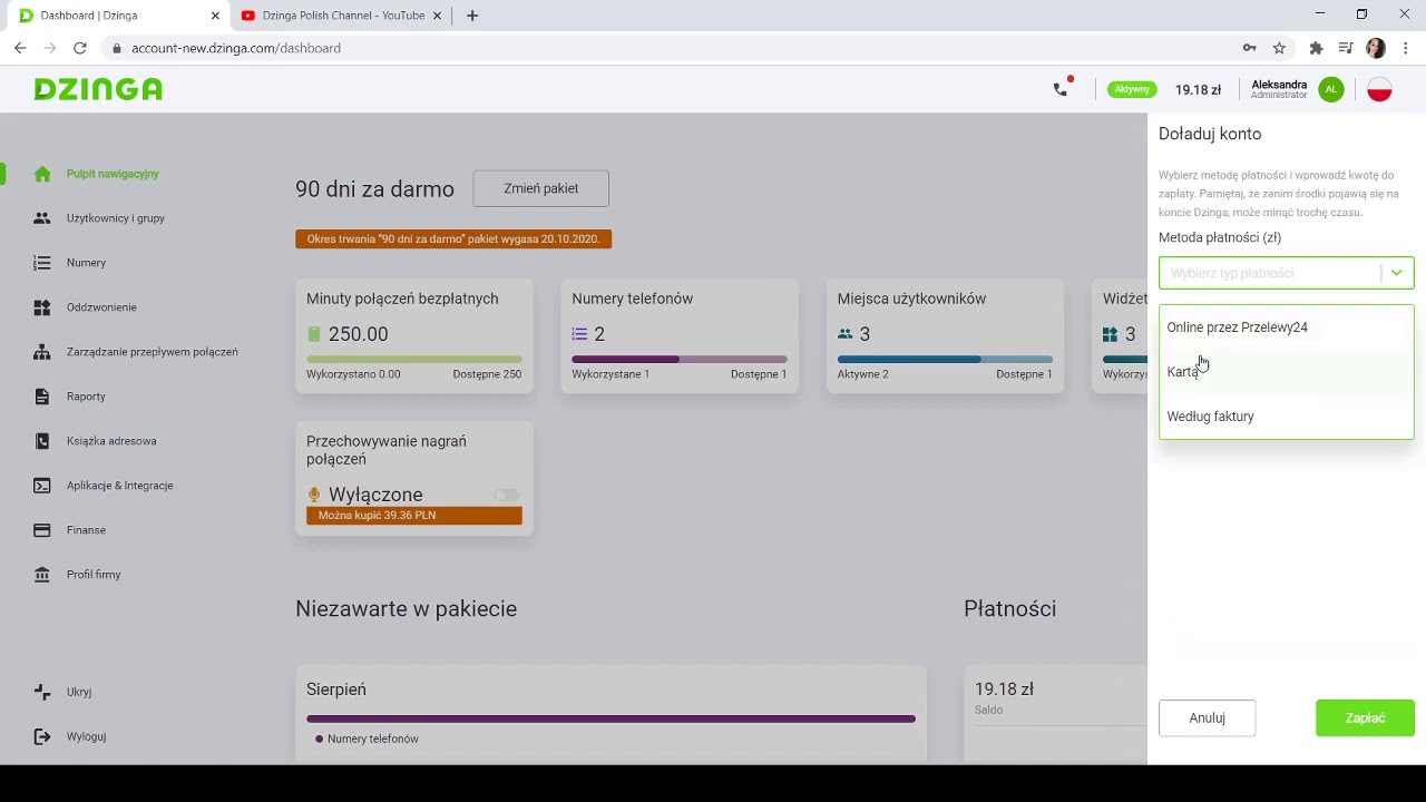 Jak dokonać płatności na koncie Dzinga?