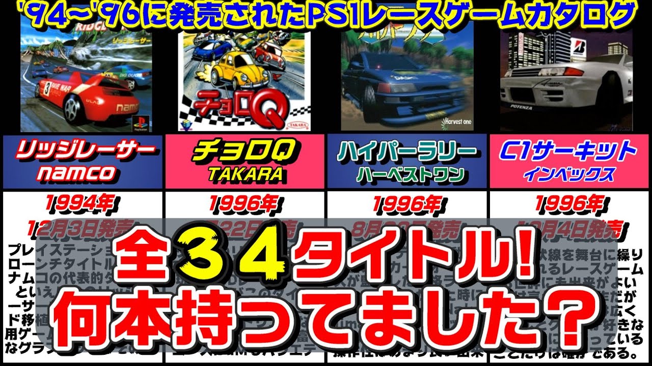 【PS1】プレイステーション創世期！1994～96年発売のレースゲームカタログ【全34タイトル】