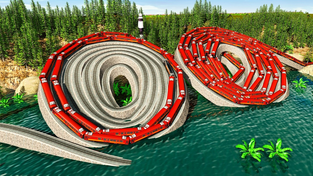 Jalur Rel Kereta Api Miring Kebanjiran🚦Dua Rel Spiral Miring Ekstrim Menegangkan🚂Trainz Simulator