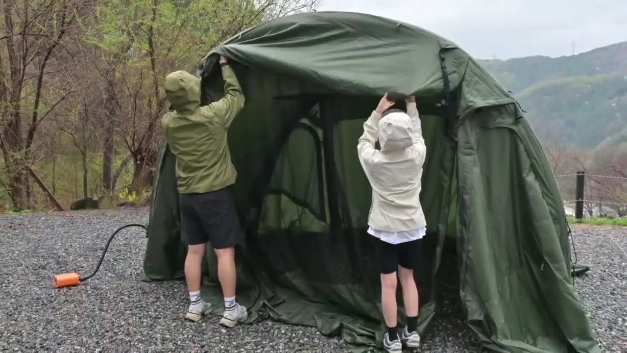 **Cozy Camping in a Heavy Rainstorm | Green Tent in the Mountains with Our Cute Dog**