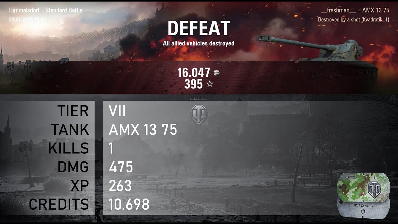 [1770] AMX 13 75 / 1 kill / 475 dmg / 263 xp / 10.698 credits || World of Tanks