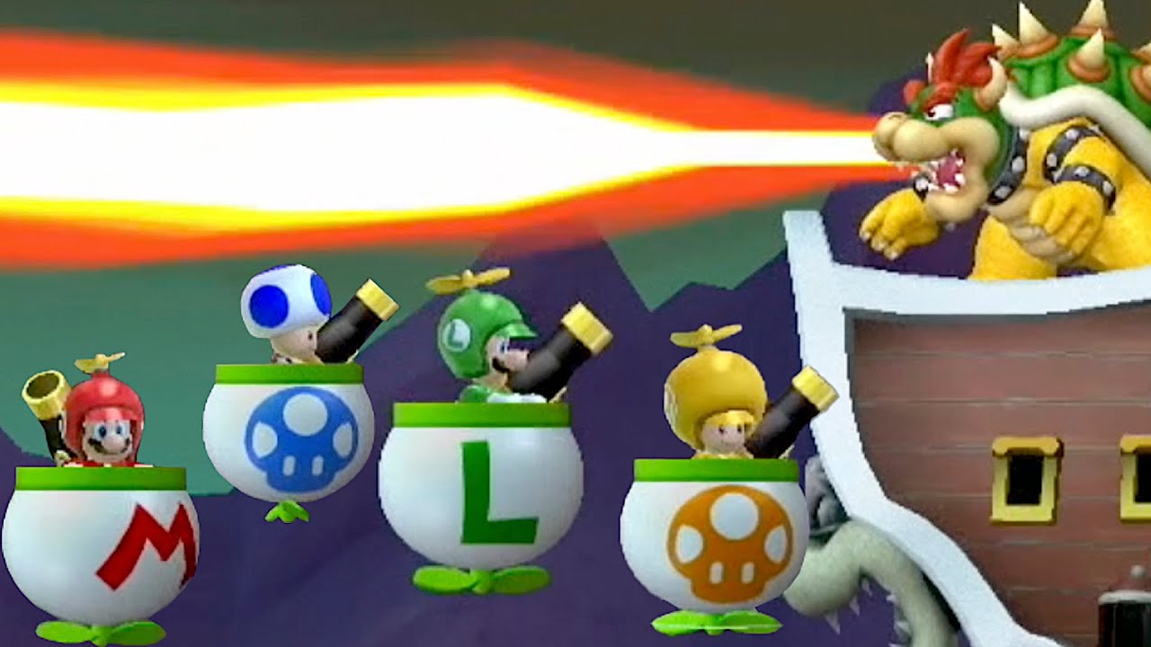 Newer Super Mario Bros. Wii – All Bosses 4 Players
