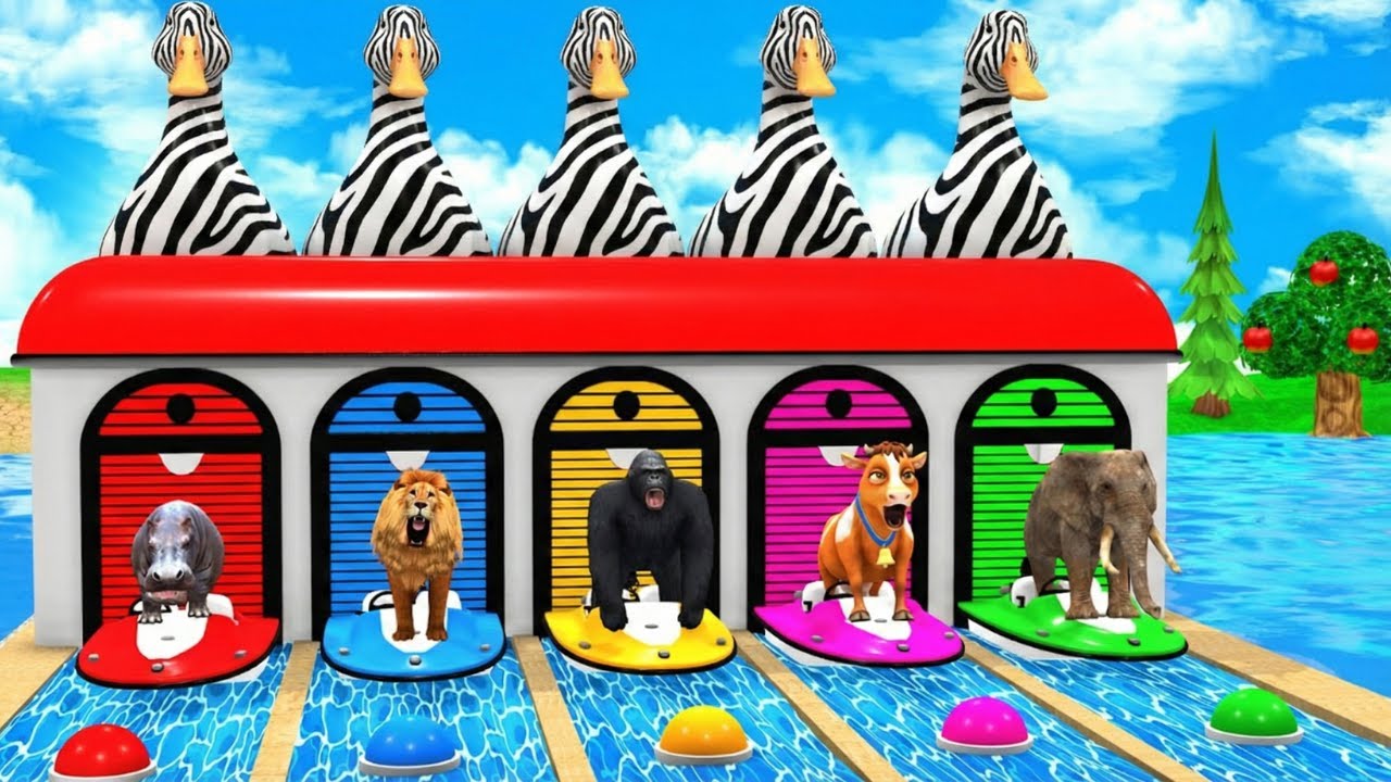 Long Slide Game with Cow Elephant Gorilla Hippopotamus Tiger 3d Animal Game Funny 3d Animals