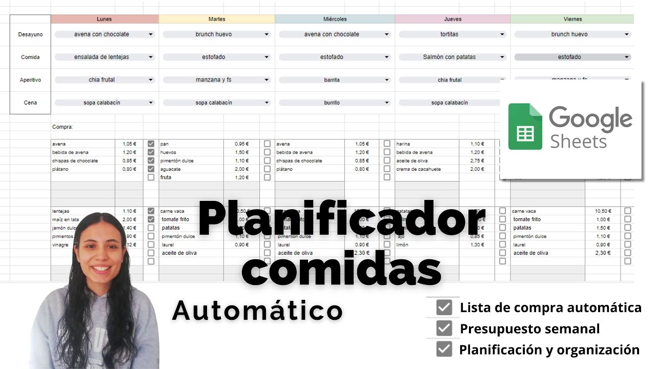 Menú semanal automático/planificador Google sheets