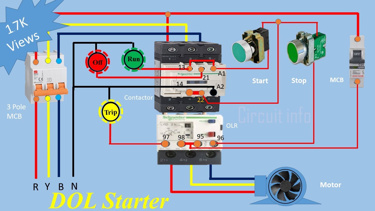 Three Phase DOL Starter Connection Diagram  /DOL Starter with 240V contactor circuit