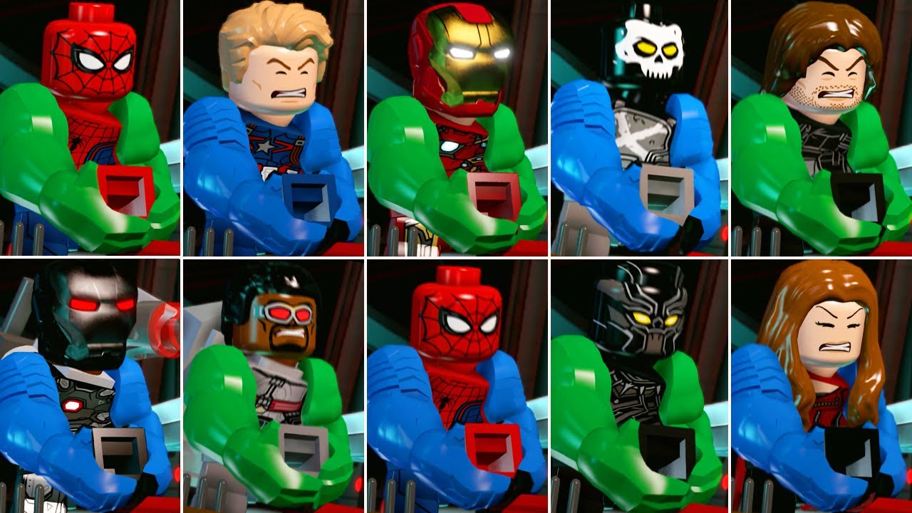 Все персонажи MCU Avengers и Big Fig Hulk выполняют анимацию преобразова Халка в LEGO Marvel Avenger