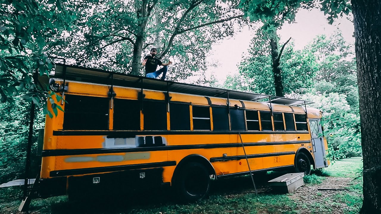 Super Easy DIY Solar Rack for a Skoolie Tiny House School Bus Conversion.