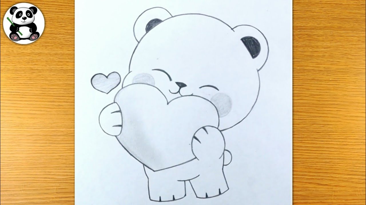 Cute teddy brings love easy pencil drawing | cute animals drawing@TaposhiartsAcademy