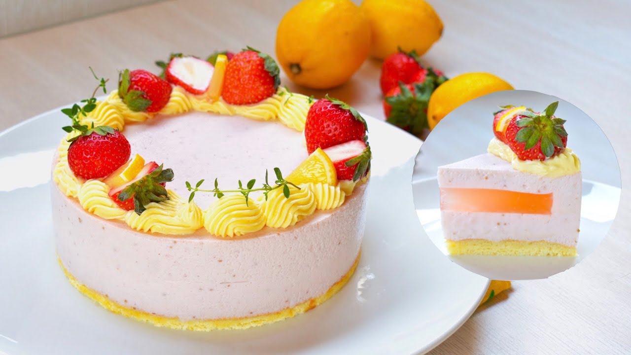 Strawberry Lemon Mousse Cake (SUB) 苺レモンムースケーキ【字幕】