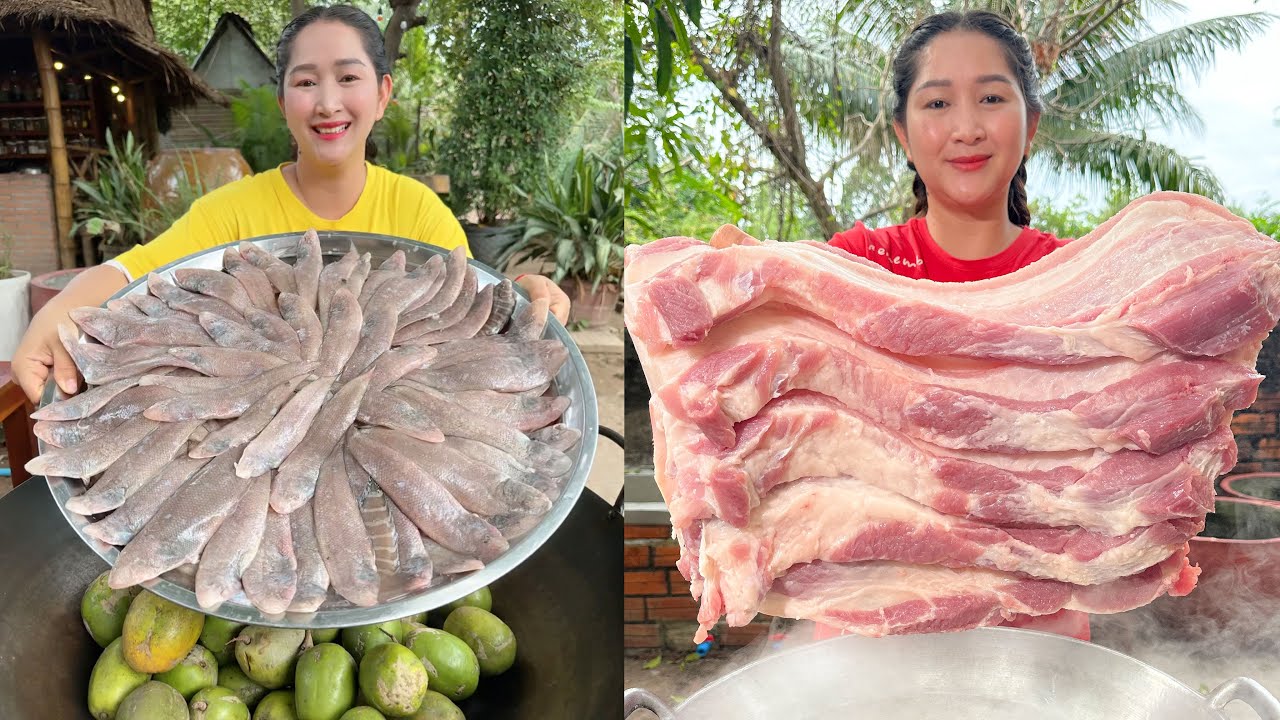 Приготовление блюд из рыбы и коки в деревенском стиле - Вкусная свиная грудинка - Говядина Лок Ла...