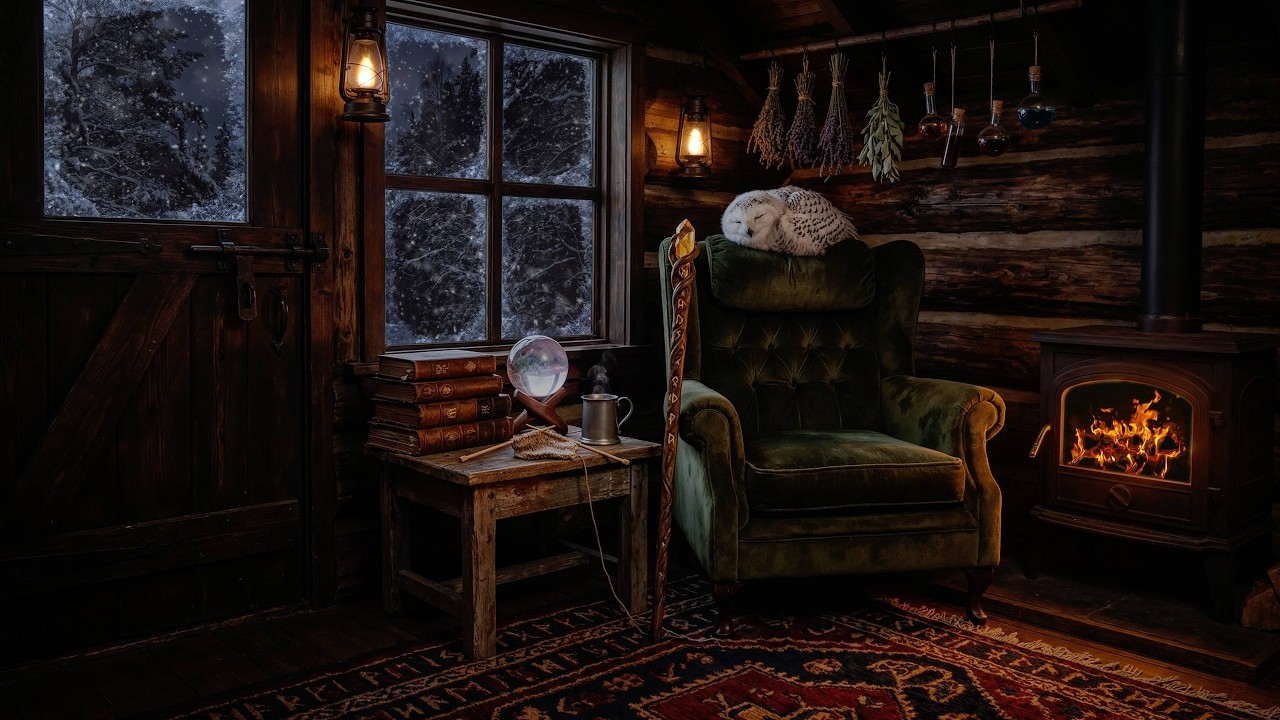 Cozy Wizard's Hut in the Forbidden Forest 🦉 Blizzard & Fireplace Ambience | Harry Potter ASMR