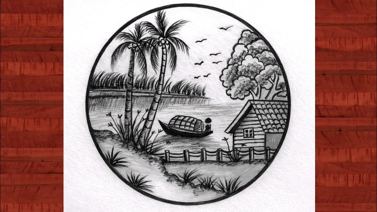 How to drawing amazing circle scenery drawing/Step by step circle scenery drawing tutorial/pencil
