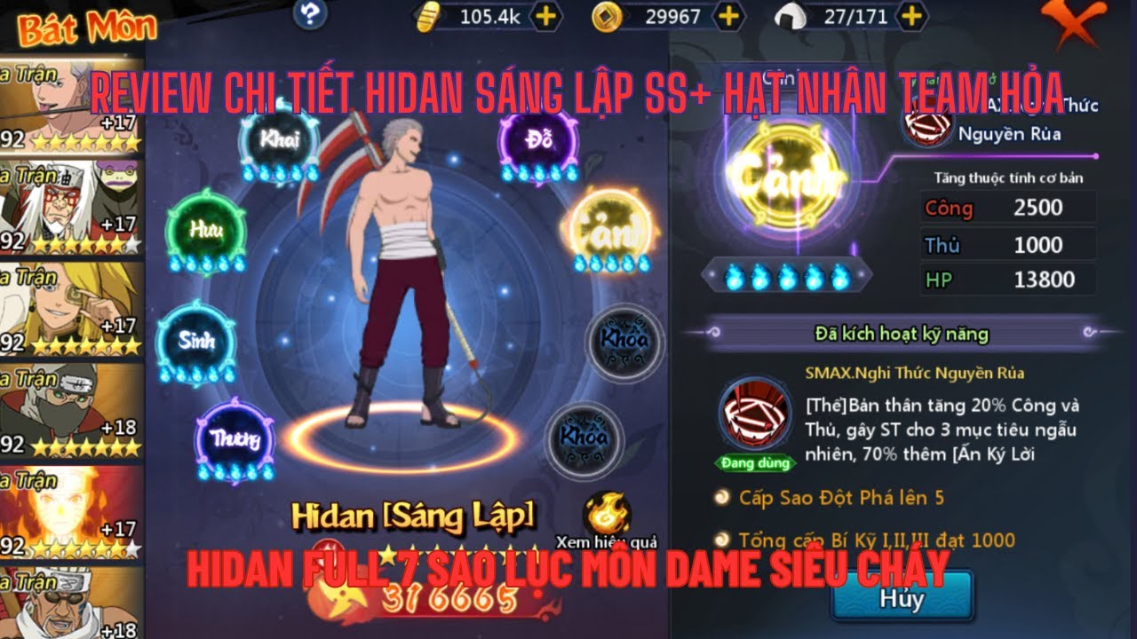 Huyền Thoại Làng Lá - Review chi tiết ninja Hidan SS+ hạt nhân team Hỏa - 7 sao LỤC MÔN bá cỡ nào?